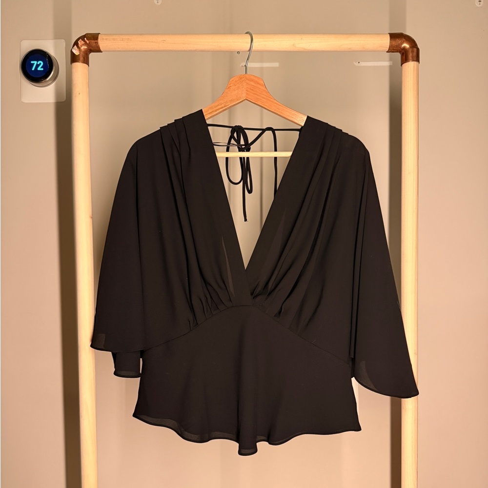 Banana Republic Factory Black V-Neck Open Back Blouse
